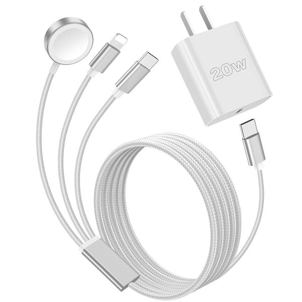 toaksi Travel Essentials for Apple Watch Charger,iPhone Charger,3 in 1 Type C/L Multi
