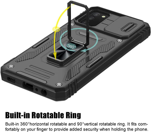 Samsung Galaxy A03S Case with Shockproof Sliding Camera Cover & Ring Holder Kickstand, Screen Protector (6.5", US
