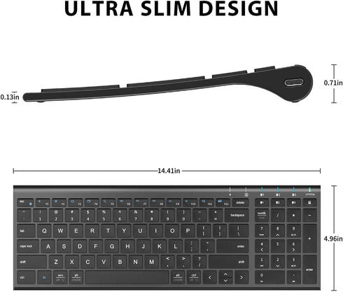 iClever BK10 Bluetooth Keyboard, Wireless Rechargeable Bluetooth 5.1 Multi Device Keyboard with Number Pad