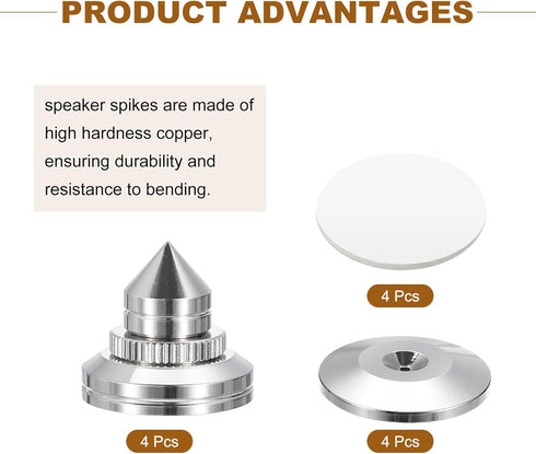 MECCANIXITY 4pcs Silver Speaker Spike Kit, Adjustable Copper Isolation with Speaker Spikes Pads Mat for Audio Amplifier