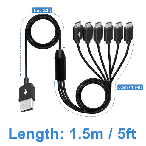 Poyiccot Multi Micro USB Charging Cable, 6 in 1 Micro USB Splitter Cable, USB 2.0 Type A Male to 6 Micro USB Male Y