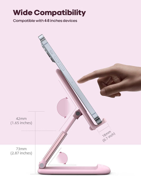 Lamicall Pink Phone Stand for Desk, Rose Gold Cell Phone Holder, Desktop Accessories for iPhone 14 Pro Max, 4-8''