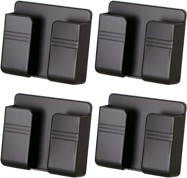 4PC Wall Mount Cell Phone Charging Holder, Black Adhesive Mobile Phone Stand for Charger, Shower Bed Wall
