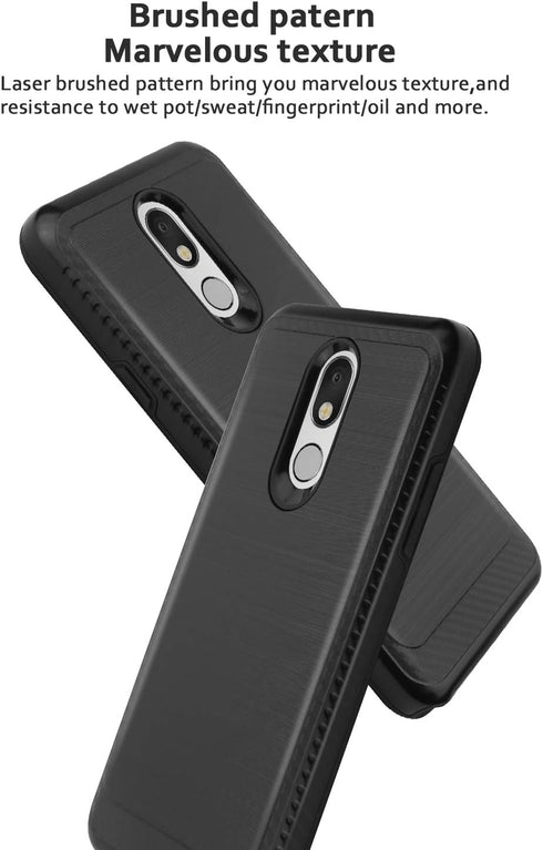 TJS Phone Case Compatible with LG Stylo 5, Hybrid Shockproof Metallic Brush Finish Hard Inner Layer (Black)