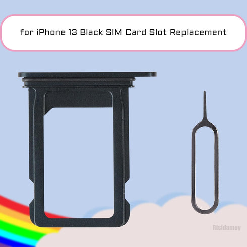 for iPhone 13 Black SIM Card Slot Replacement Single SIM Version Card Tray Holder Adapter with Waterproof Rubber Ring Repair Tool Fix Kit SIM Ejector for A2631 A2633 A2634 A2635 A2482