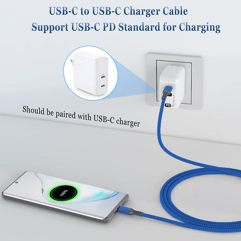 Basesailor 10ft USB Type C to C 100W Cable 2-Pack, Fast PD Charger for MacBook, iPad Air, Samsung Galaxy S23, Note 20.
