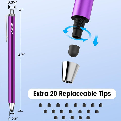 MEKO Stylus Pens for Touchscreens, 10 Pack Thin Rubber Tip Stylus with 20 Pcs Replacement Tips for iPad, iPhone,