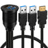 BATIGE 3ft Dual USB 3.0 & HDMI Flush Mount Extension Cable for Car, Truck, Boat, Motorcycle - USB 3.0 Dash Mount