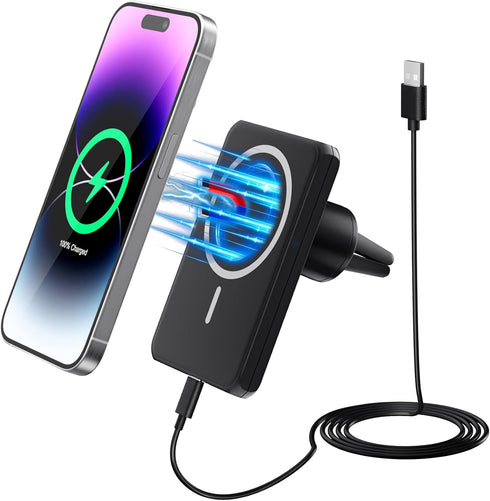 Magnetic Wireless Car Charger, 7.5W Fast Charging Mount for iPhones, Dashboard Holder with Safety Protection, Rotatable