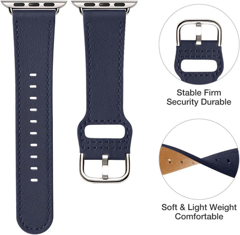 POWER PRIMACY Leather Bands Compatible with Apple Watch Band 38mm 40mm 41mm, Genuine Leather Strap Compatible for Women Men iWatch SE Series 9 8 7 6 5 4 3 2 1(Jewelry Blue/Starlight)