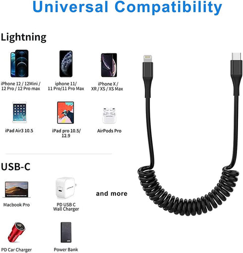 MTAKYI 1.6M Coiled USB C Lightning Cable, MFi Certified, Compatible with iPhone 12, 11 Pro Max, XR, XS, X, 8, 7, 6