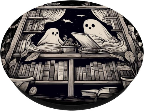 Spooky Ghosts Reading Books Library Bookworm Retro Bookish PopSockets Standard PopGrip