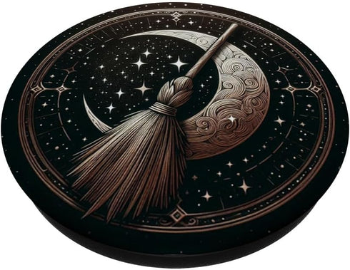 PopSockets Standard PopGrip Witchy Magical Crescent Moon Halloween Flying Witch Broom