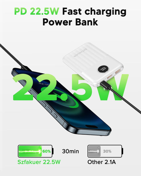 Szfakuer 10000mAh 22.5W Pack 17 16 15 14 S23 S22 S21 Portable Charger,Ultra Slim Power Bank,USB C in/Output Fast