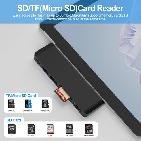 Surface Pro 9/10/11/X Docking Station with 4K HDMI, USB-C Thunderbolt 4, USB 3.0, SD/TF Card Reader