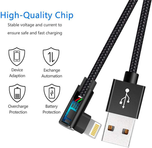 Hi-Mobiler iPhone Charger 3Pack 6FT Lightning Cable Right Angle Lightning Charging Cord Compatible with iPhone 13/12/11/Pro/Xs Max/XS/XR/7/7Plus/X/8/8Plus/6S/6S Plus/SE (Black, 6FT)