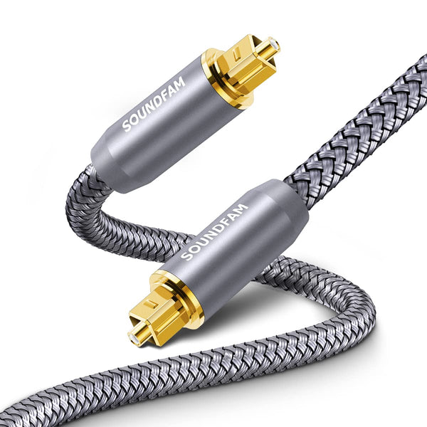 Optical Audio Cable, TOSLINK Male to Male Fiber Optic Cord for Sound Bar, Home Theater, TV, DVD - Grey, 3ft
