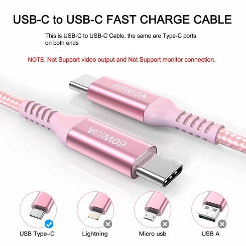 Awnuwuy 15ft Pink USB-C to USB-C Cable (2-Pack) - 60W Fast Charging, Compatible with iPhone 15 Pro Max, iPad Pro,