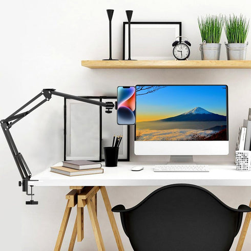YIYANT Overhead Tripod Mount for Camera Webcam Ring Light, Long Over Head Articulating Arm with Phone Holder and Ball