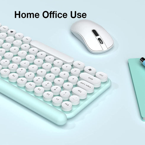Rechargeable Keyboard and Mouse Combo, 2.4Ghz Wireless Retro Mute Set for Laptop Desktop PC, Light Green