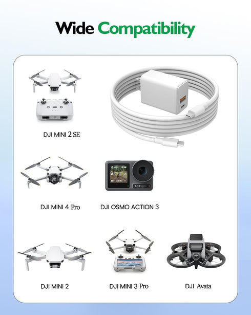 30W USB-C Charger Fit for DJI Mini-2-SE, Mini-4-Pro, Mini 3 Pro, Mini 2, Mini 3, 4, Osmo Pocket 3, Avata, Mini SE Fast Charging,Dual Port Type C Wall Charger with USB C to USB C Cable Power Adapter