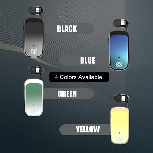 Clip On Bluetooth Earphones, Retractable Headphones, Collar Clip Headsets with LED Battery Display, v5.2