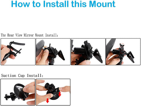 PellKing Dash GoPro Mount Rear View Mirror Holder Suction Cup Kit for Insta360 X4/X3, One R, Rs, GoPro 11/10/9/8/7/6/5