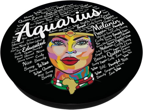 Aquarius Black Queen Birthday Afro Hair Women - Black Girl PopSockets Swappable PopGrip