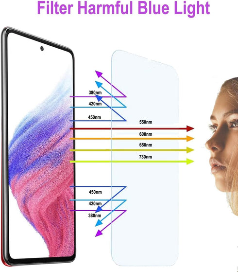 3 Pack Anti Blue Light Tempered Glass Screen Protector Compatible with Samsung Galaxy A53/A52/A51, 9H Hardness HD Film