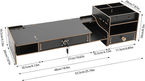 90 TFCFL Desktop Monitor Stand, Multi-Purpose Computer Monitor Booster Stand with Drawer, Adjustable Angle, Black MDF