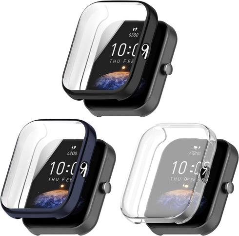 Amazfit Bip 3 Pro/Bip 3 Compatible Screen Protective Case - Soft TPU Ultra-Slim Bumper Shell (3 Pack A)