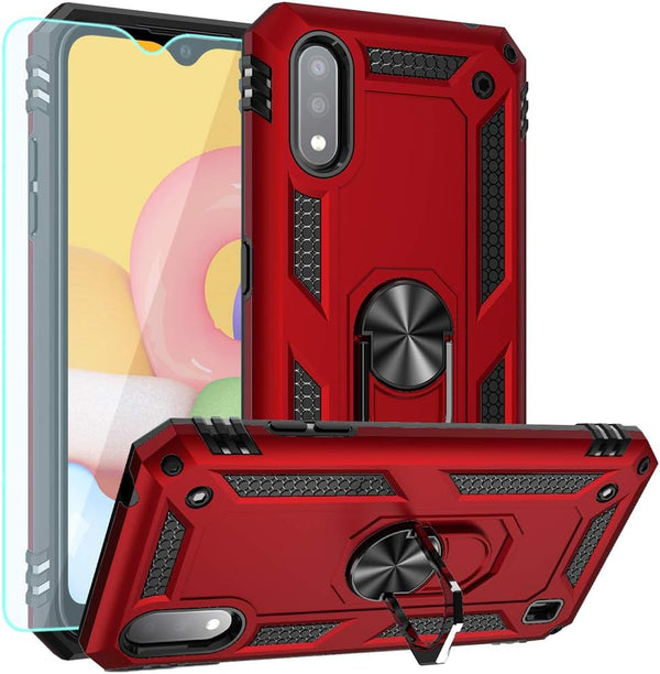 Galaxy A01 Case with HD Screen Protector, Military Grade Hybrid Hard PC Soft TPU Shockproof Protective Case, Red