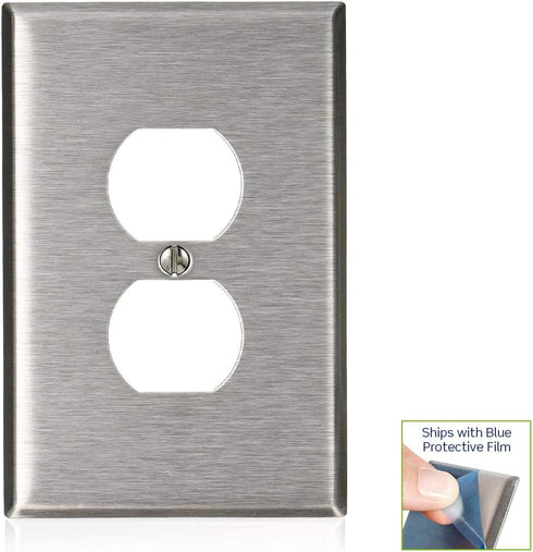 Leviton 1-Gang Wallplate, Duplex, Oversized, Magnetic Stainless Steel, 84103