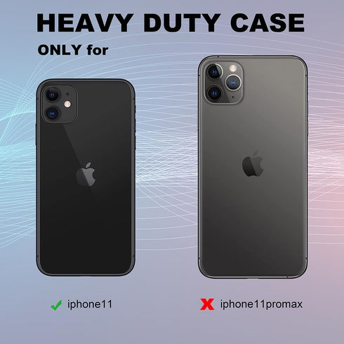 Heavy Duty iPhone 11 Case - Black, 3-Layer Shockproof & Dropproof Protection, Wireless Charging Compatible.