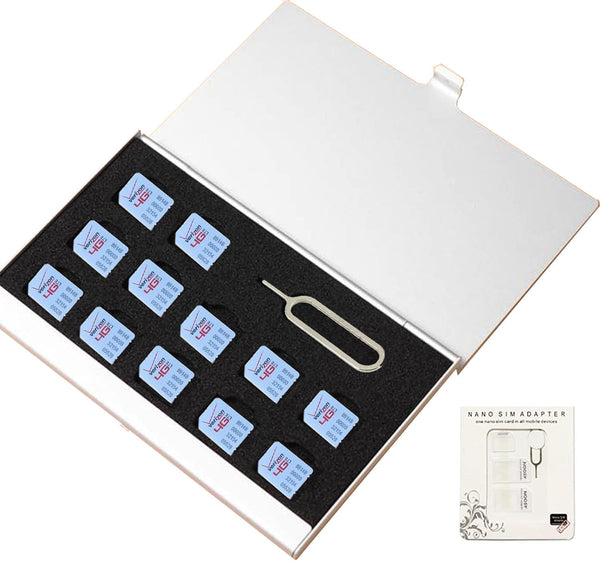 JAKENHAM Aluminum SIM Card Case, 12 Slots Ultrathin Nano SIM Card Holder with