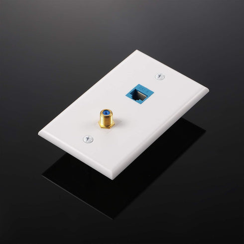 4 Pack Ethernet Coax Wall Plates, Cat6 Coax Wall Plate with Ethernet Port and Gold-Plated F-Type Port