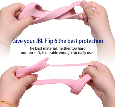 LTGEM Silicone Protective Case for JBL Flip 6 Portable Bluetooth Speaker with Extra Carabiner and Strap - Pink (Case