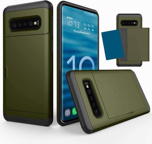 Galaxy S10E Case, Ultra-Thin Shockproof Silicone Cover with Credit Card Holder Slot for Samsung Galaxy S10E (Army Green)