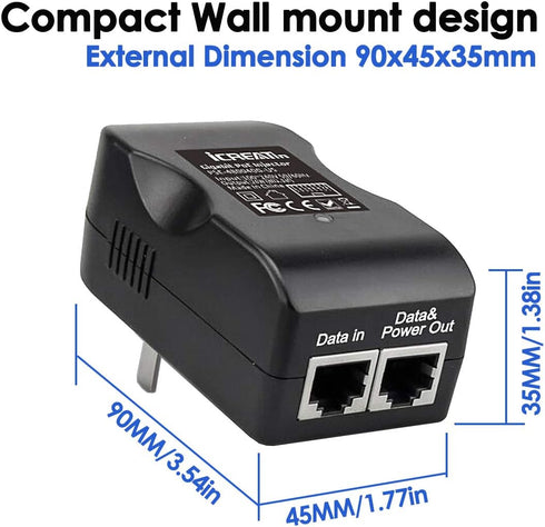Wall Plug Gigabit Power Over Ethernet POE Injector Max 24W Adapter, 1000Mbps 802.3af Compliant, Up to 100 Meters