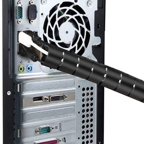 Cable Sleeve Organizer 19.7ft Coiled Tube Sleeve for Cord Wire Management at Home Office PC TV, Black