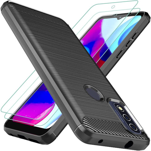 Osophter for Moto G Pure Case with 2pcs Screen Protector, Shock-Absorption Flexible TPU Rubber Protective Cover (Black)