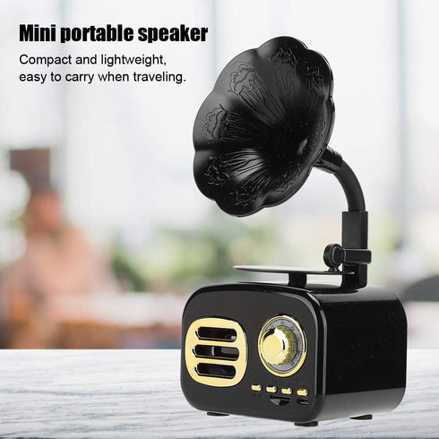 Mini Vintage Retro Bluetooth Smart Speaker, Portable Loudspeaker Music Player for Desktop Laptop, Black