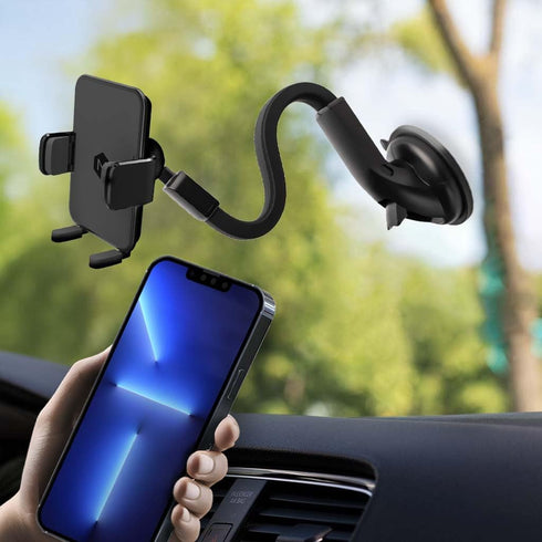 Phone Holder for Car Dash & Windshield, Flexible Gooseneck Phone Mount with Cradle Feet & Adjustable Holder Grips,