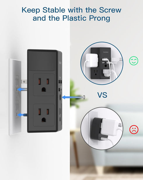 Surge Protector, 5 Outlets Extender with 4 USB Ports, 1800J Power Strip Multi Plug Outlet Expander, Black