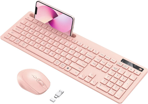 Wireless Keyboard and Mouse for MacBook - Vivefox Pink Wireless Keyboard with Phone Holder and USB Receiver
