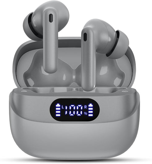 Wireless Earbuds with 42H Playtime, Bluetooth 5.3 Headphones, HiFi Stereo Noise Cancelling Earphones, Gray