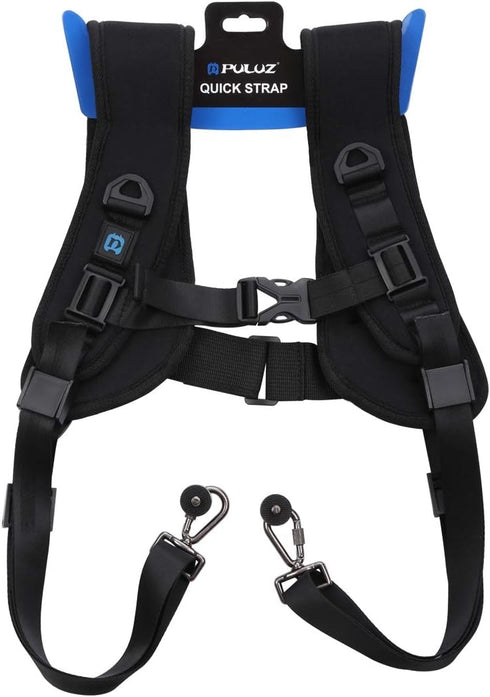 PULUZ Dual Camera Shoulder Harness, Quick Release Double Camera Tether Strap with Soft Pad and 1/4 inch Screw