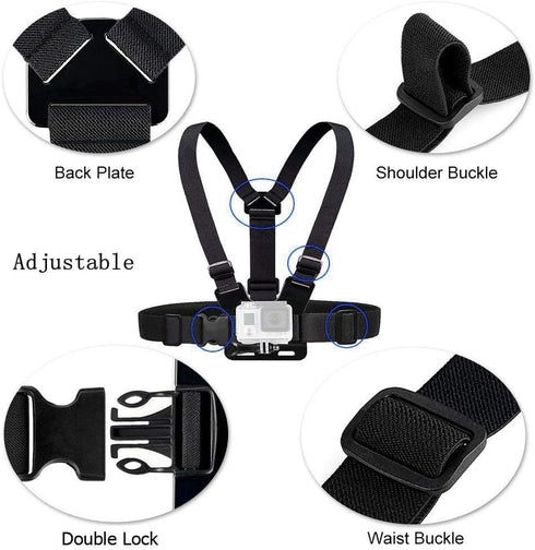 VVHOOY Action Camera Accessories - Head Strap Mount Chest Harness Compatible with AKASO, GoPro HERO, and More
