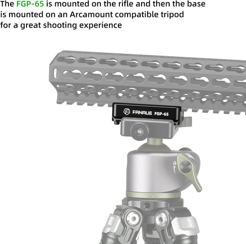 FANAUE FGP-65 Picatinny Arca-Swiss Compatible Rail Plate, CNC Machined Aluminum Tripod Dovetail Adapter