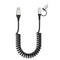 USB to USB-C and Lightning Cable 2 in 1 Coiled Cable, MFi & 3A Fast Charge & Data Sync for iPhone/Android